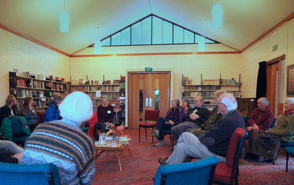 People sitting in circle in Dunedin Meeting House